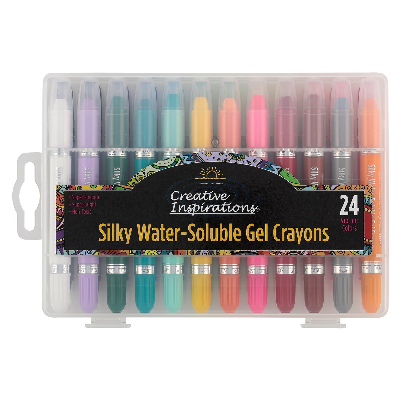 Creative Inspirations Silky Water Soluble Gel Crayons, Set of 24 - For Art with Watercolor Effects and Techniques in Portable Storage Box for Adult Artists